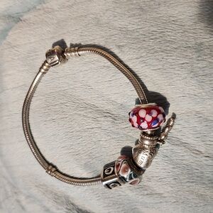 Pandora Charms, Murano Bead, With Troll Spotted Bead Chic Silver Bracelet